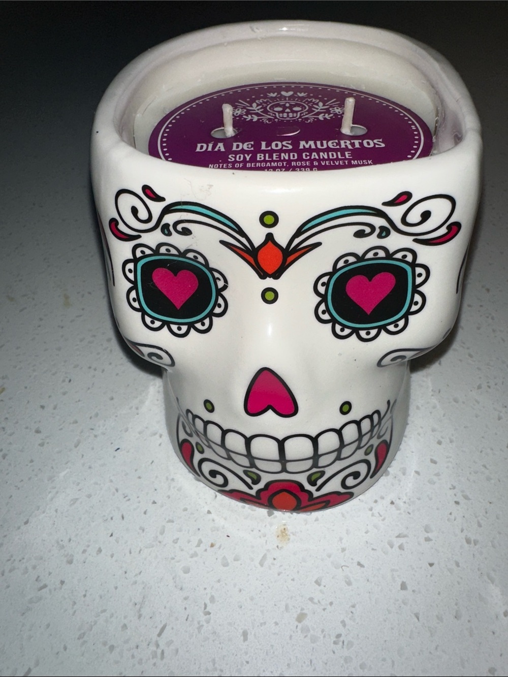 Halloween day of the dead soy blend candle. Smells of Bergamot,Rose& Velvet Musk
